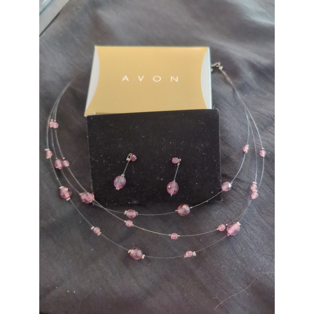 Vintage‎ Avon Faux Amethyst Multi strand Gift Set With Earrings And Necklace
